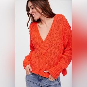 Free People Coco V-Neck Braided Sweater